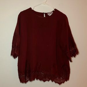Maroon Blouse with Lace trim